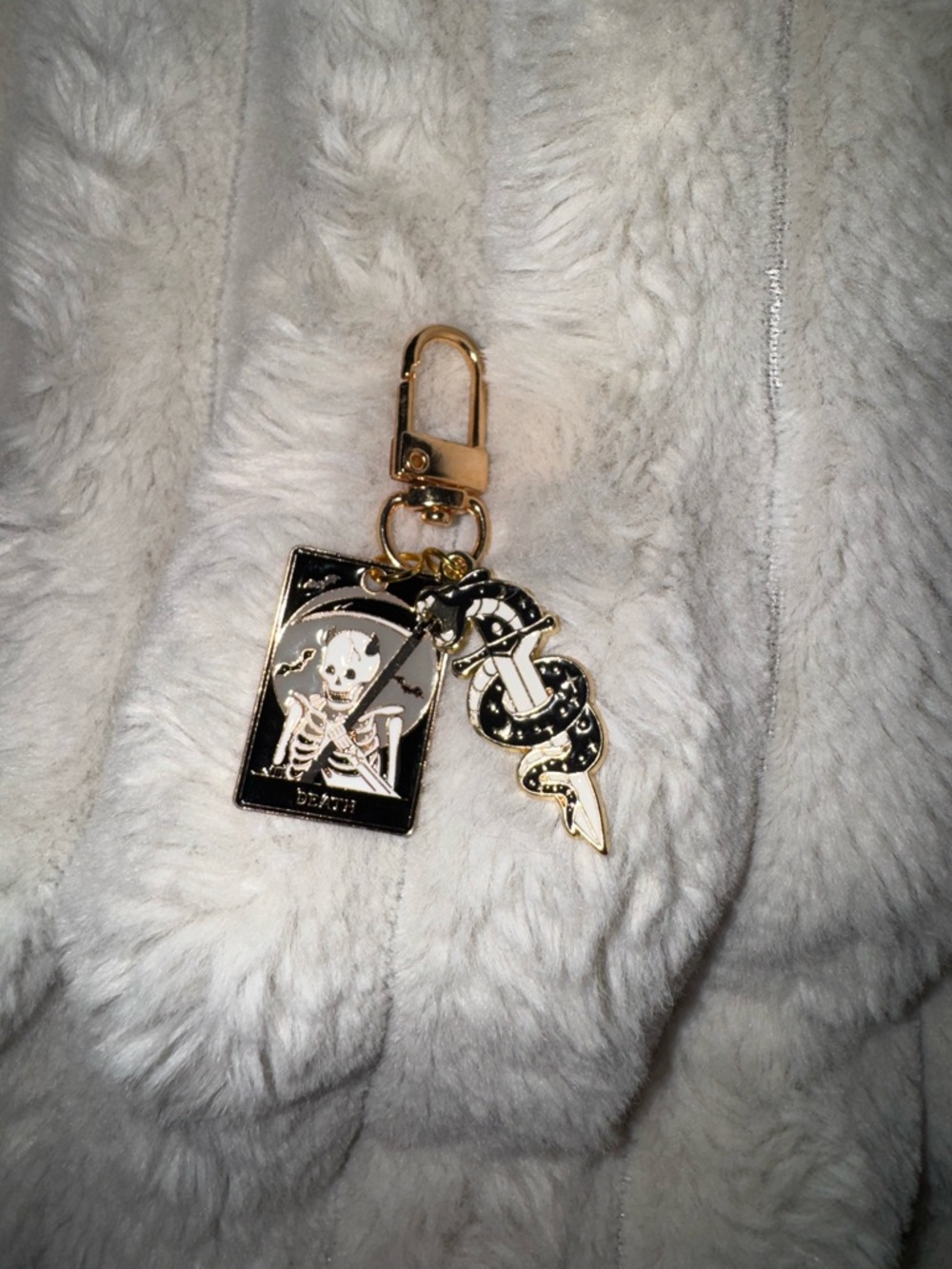 Gold & Black Skeleton Tarot Charm Keychain Bag Pendant
